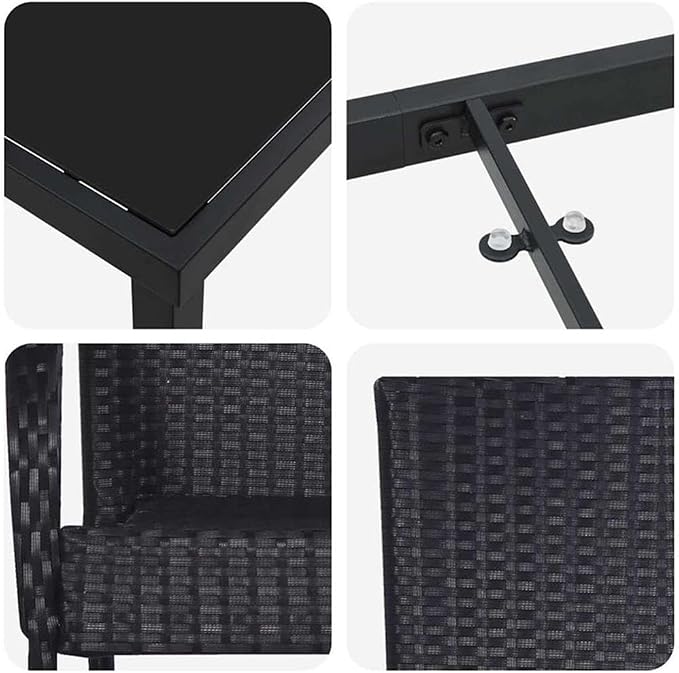 Afuera Living 5-Piece Poly Rattan Garden Dining Set, Black Powder-Coated Steel Frame, Weather-Resistant, Rectangular Table with Comfortable Seating, Modern Outdoor Furniture for Patio, Balcony, or