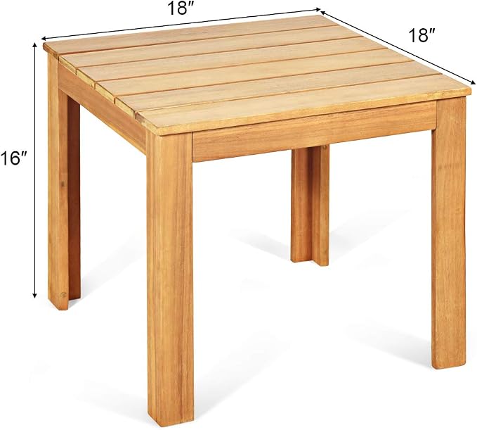 18” Square Patio Table, Acacia Wood Adirondack Side Table, Outdoor End Table, Coffee Table Composite Table for Garden, Backyard, Pool & Balcony, Teak Oil Finished