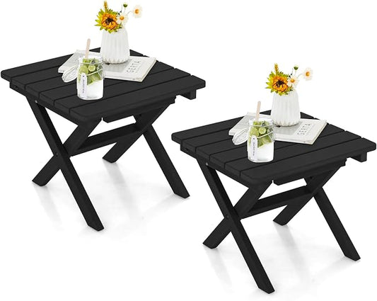 Giantex Outdoor Folding Side Table - Foldable Weather-Resistant HDPE Adirondack Table, Compact Square End Table for Indoor, Patio, Garden, Porch, Easy Maintenance, No Assembly Required (2, Black)