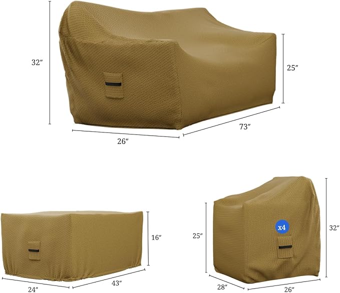 Covers & All Patio Furniture Cover Set, 6 Piece Outdoor Furniture Covers, Water-Repellent UV & Weather Resistant Covers for Sofa, Chairs & Coffee Table with Elastic Tie-Downs & Padded Handles