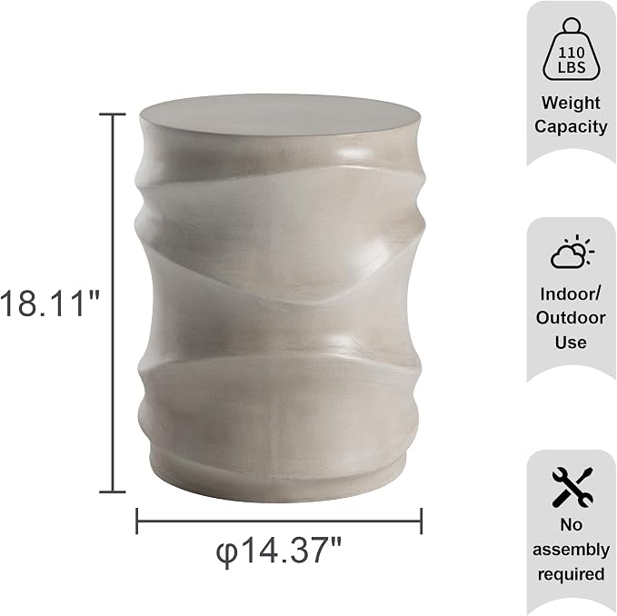 HOMPUS Outdoor Side Table Set of 2, Round Concrete Side Table Modern Vintage, Patio Accent Table Garden for Indoor Outdoor Use, Grey