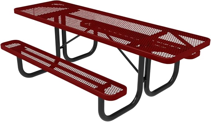 COATEDOUTDOORFURNITURE T8H2-TXTBUR Heavy Duty Rectangular Portable Picnic Table, Handicap Accessible on Both Ends, 8 Ft, Textured Burgundy, Made in America