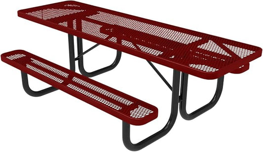 COATEDOUTDOORFURNITURE T8H2-TXTBUR Heavy Duty Rectangular Portable Picnic Table, Handicap Accessible on Both Ends, 8 Ft, Textured Burgundy, Made in America