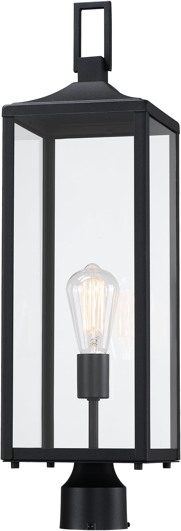 25.6” Hardwired Outdoor Post Lamp for Residential Sidewalk Lamp Post Outdoor Lighting for Exterior Gate Post Pier Mount Lights Large Size Steel and Glass 25.6inch Exterior Pillar Lantern, E26