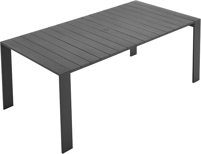 Modway Tahoe Outdoor Patio Powder-Coated Aluminum Rectangular Dining Table in Gray - Large 83 Inch Patio Table with Umbrella Hole and Cover - 8 Person Dining Table - Slatted Patio Furniture Table