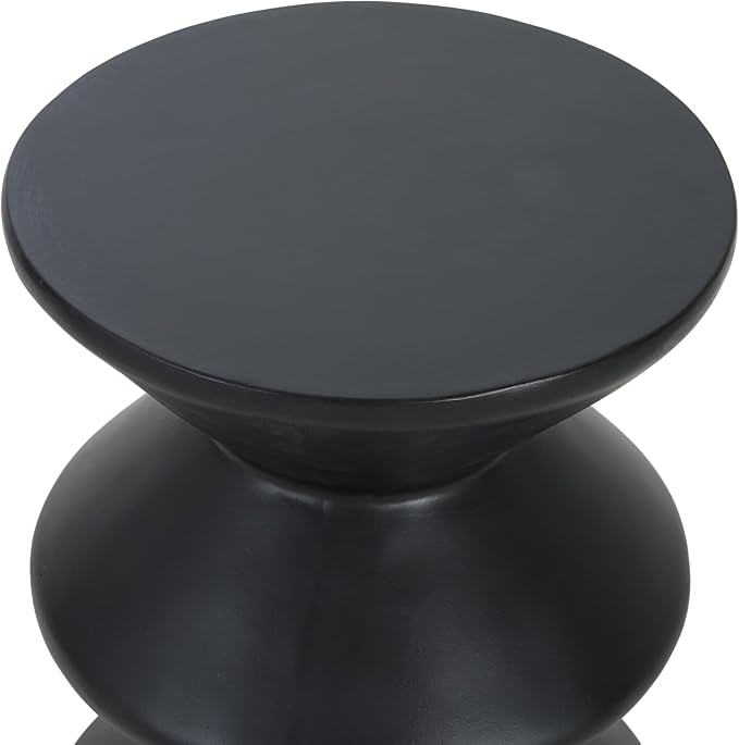 Christopher Knight Home Taric MGO Outdoor Side Table, Lightweight Concrete Round Accent Table for Indoor/Outdoor Usage, Patio Small End Table with Three-Layer Wave Structure, No Assembly, Black