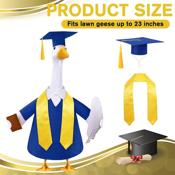 Graduation Porch Goose Outfit for 23" Porch Goose Holiday Graduation Cap and Gown Stoles Outdoor Garden Patio Yard Lawn Art Decoration (Blue)