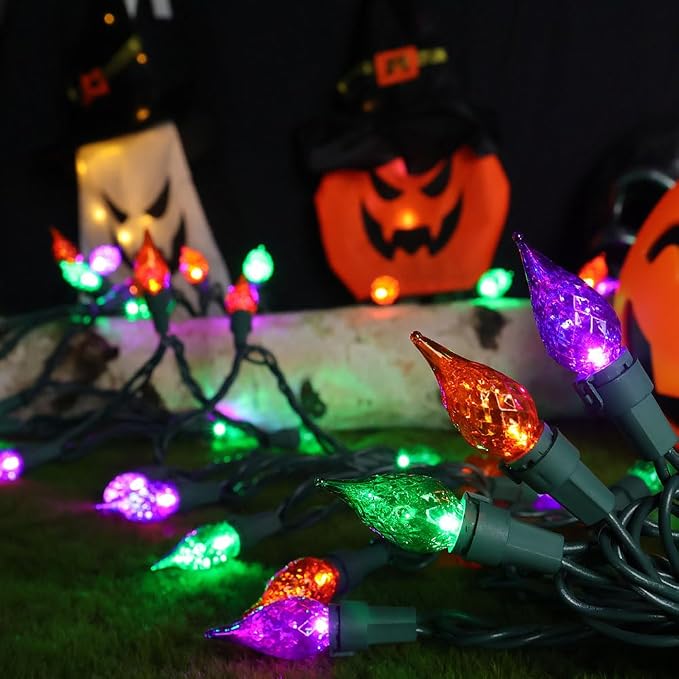 Halloween String Lights 19ft 70 LED Fairy Lights ETL Certified for Indoor Outdoor Patio Xmas Tree Party Decor Orange Purple Green Color Lights Halloween