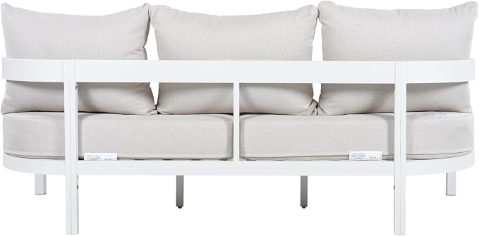 Christopher Knight Home Lula 5-Seater Patio Furniture Set, 3 Piece Outdoor Conversation Set with Cushion, 3 Seater Sofa and 2 Club Chairs, Aluminum Outdoor Sectional Sofa Set, White+Beige