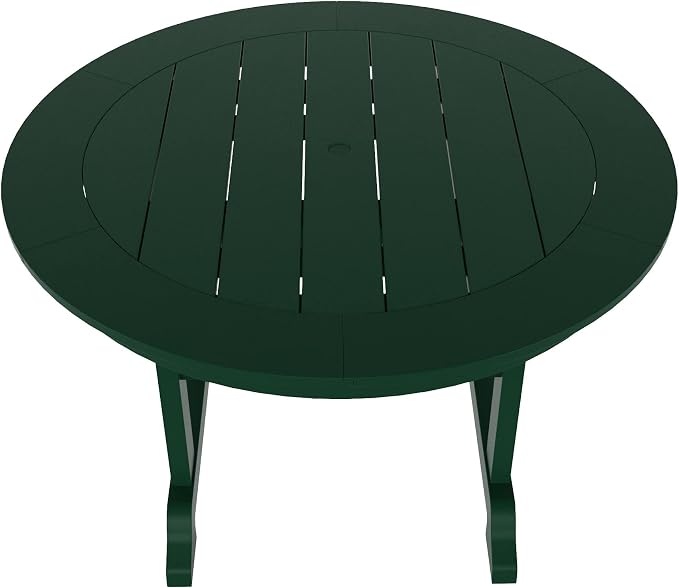 WestinTrends Malibu Patio Dining Table, All Weather Poly Lumber Adirondack 47" Trestle Round Outdoor Table with Umbrella Hole, Dark Green