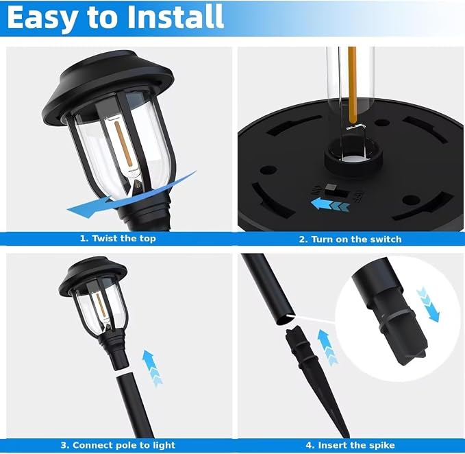ILANCK Solar Pathway Lights Outdoor,12 Pack Solar Lights Outdoor Waterproof, Warm White Auto On/Off LED Solar Powered, Garden Landscape Lighting for Yard Walkway Driveway Path Decorative