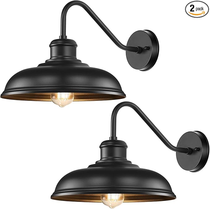 17.25” Outdoor Wall Light Fixtures, Farmhouse Black Gooseneck Barn Lights | 2-Pack Exterior Lighting Fixtures Wall Mounted, Porch Lights Waterproof, Anti-Rust Outdoor Lights for House Garage Entryway