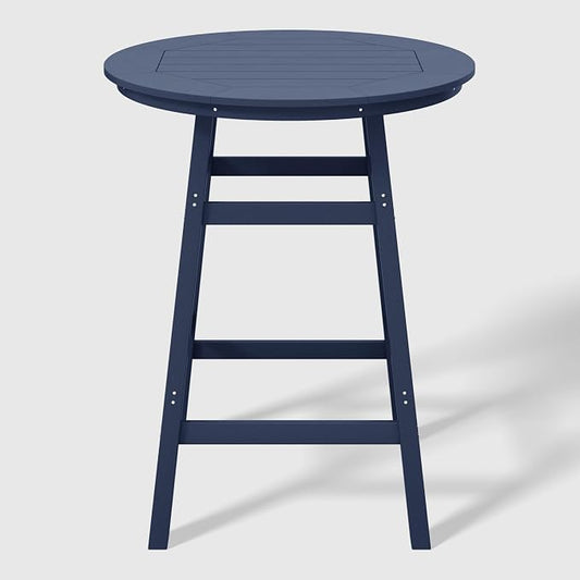 WestinTrends Malibu Outdoor 35" HDPE Round Patio Bar Height Table, Navy Blue
