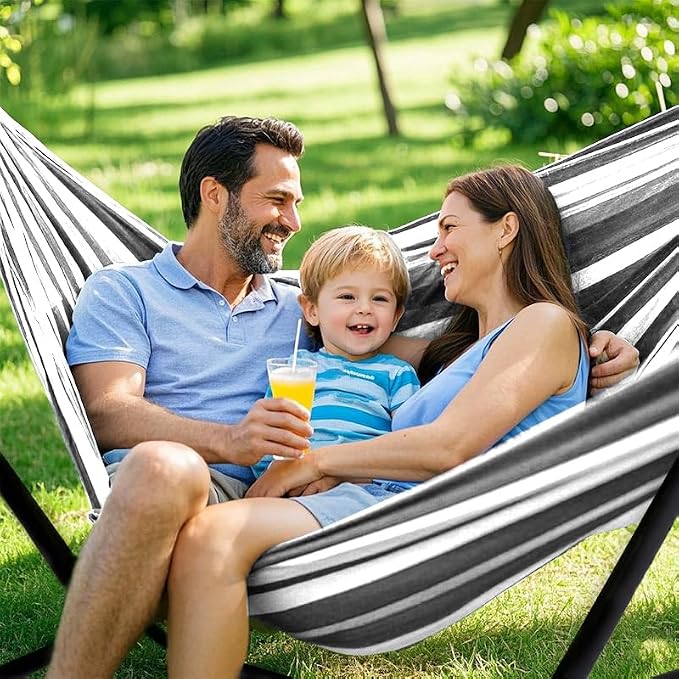 ANAGOO Double Hammock, Heavy Duty Portable, 500 lb Weight Capacity, Perfect for Both Indoors and Outdoors, 2 Person Hammock with Carrying Bag, Black White