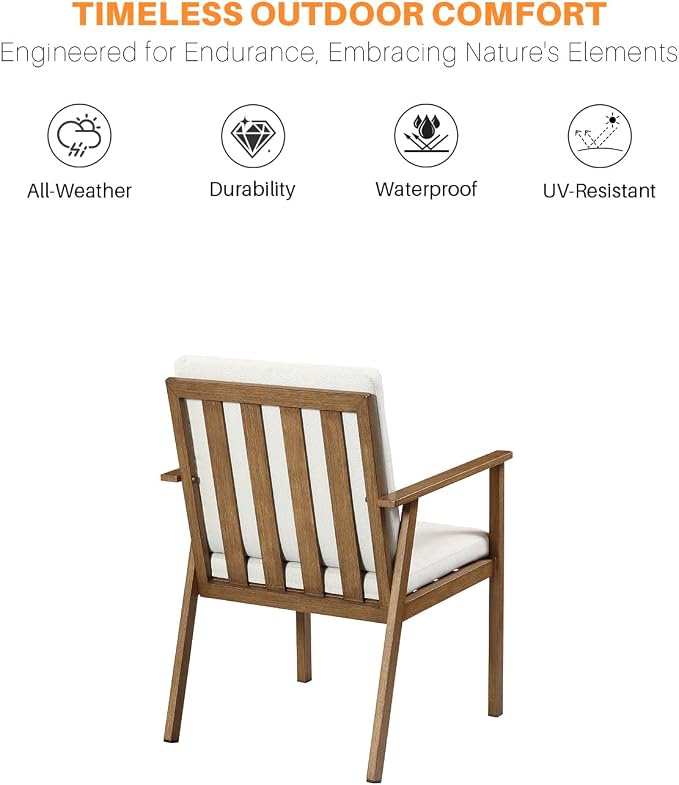 Outdoor Patio Dining Chair Set of 4, Never-Rust Outdoor Aluminum Patio Chairs with Removable Cushions, Patio Dining Furniture Chairs Set for Garden, Backyard, Porch, Lawn, Teak