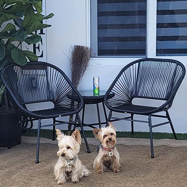 HERA'S HOUSE 3-Piece Patio Furniture Set, Outdoor Wicker Conversation Set w/ 2 Handwoven Cushioned Chairs, Side Coffee Table for Backyard Lawn Porch Poolside Balcony