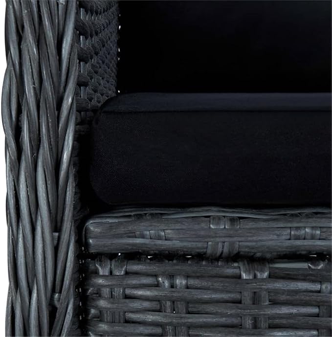 Afuera Living 5-Piece Outdoor Dining Set, Solid Acacia Wood and Synthetic Rattan, Dark Gray/Black Finish, Includes Cushions, Rectangular Table and Chairs, Weather-Resistant Patio Furniture for Garden