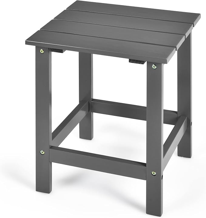 Giantex Outdoor Side Table, 15” Square Wood End Table with Slatted Design, Sturdy Construction, Easy Assembly, Small Patio Coffee Table for Living Room, Balcony, Poolside Bistro Table (1, Gray)
