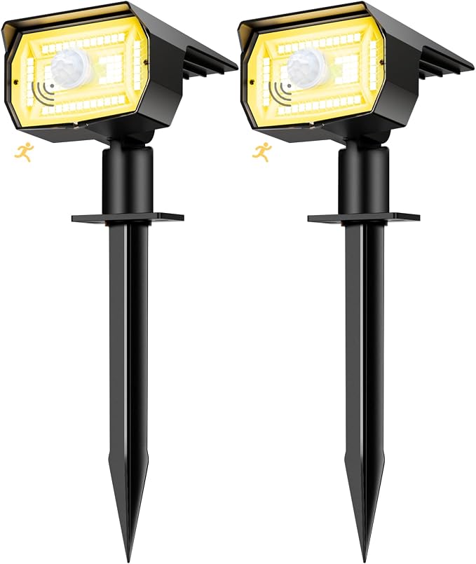 nipify Solar Lights Outdoor Waterproof, Motion Sensor Spot Landscape Light | 2 Pack/3 Modes/56 LED, Warm White, Waterproof, Solar Powered, Landscaping, Lighting for Outside Pathway Yard Garden Walkway