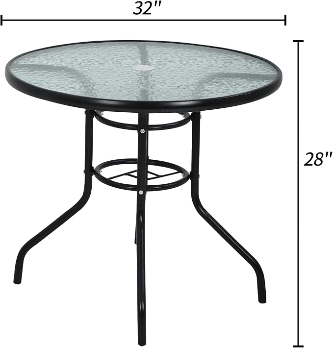Premium Square Patio Table with 2 In Umbrella Hole,32 In Tempered Glass Top,Outdoor Coffee Table for Patio,Balcony, Backyard,Poolside,and Sunroom - Small Patio Table with Umbrella Hole (Round)