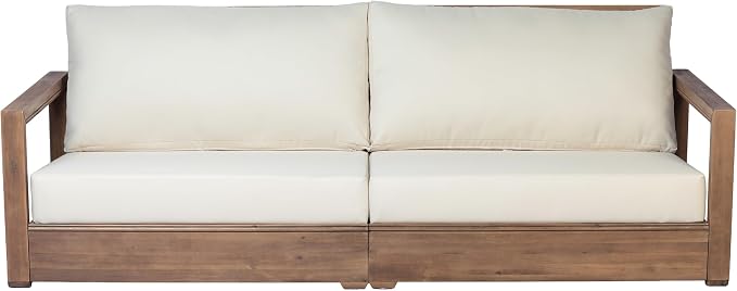Christopher Knight Home 2-Piece Patio Furniture Set, 3-Seater Outdoor Sofa with Coffee Table, Acacia Wood Patio Couch Set with Cushions, Deep Seat Outdoor Patio Furniture for Porch Deck Garden, Brown