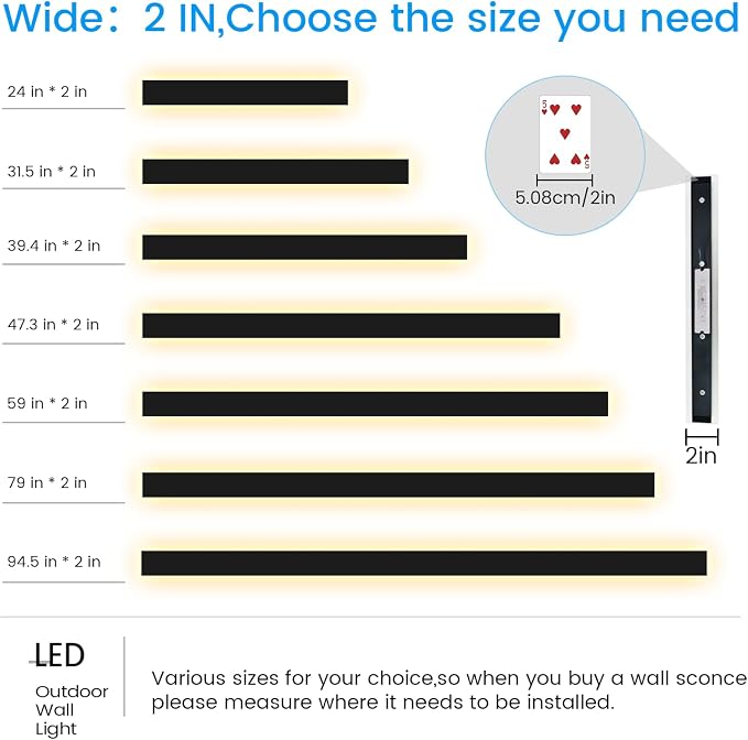 Exterior Wall Lights for House - 2pack 47.3inch Long Strip Modern Outdoor Light Wall Fixture Sconce, Dimmable Outside Garage Exterior Lights, Black Wall Mount Lighting for Porch Corridor, Garage
