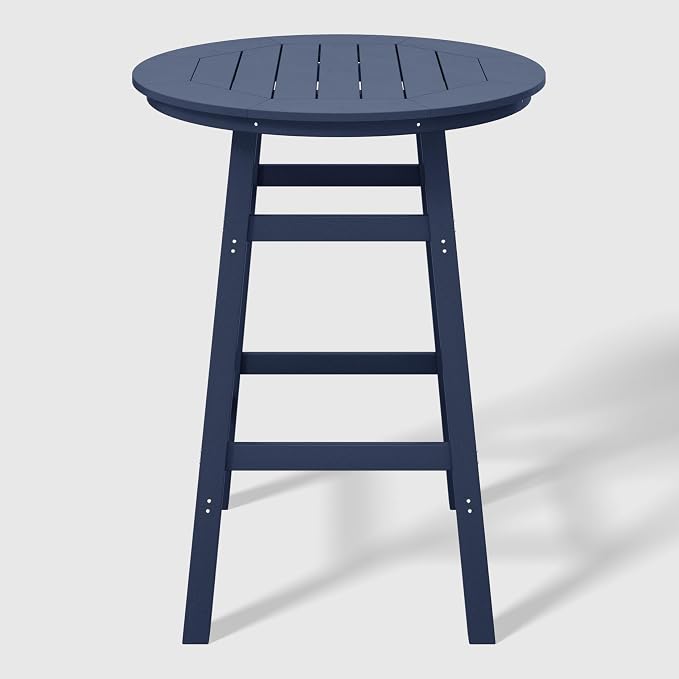 WestinTrends Malibu Outdoor 35" HDPE Round Patio Bar Height Table, Navy Blue