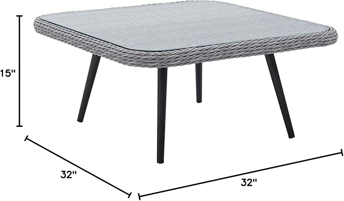 Endeavor Outdoor Patio Wicker Rattan Square Coffee Table in Gray