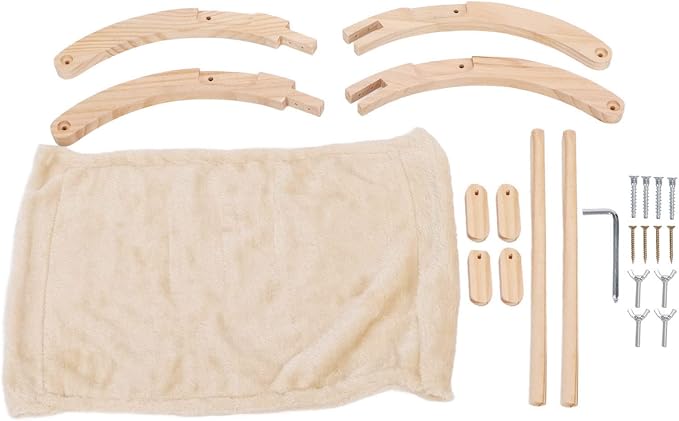 WW Wooden Cat Hammock Bed, Elevated Cat Swing Bed with Anti - Slip Base, Foldable & Removable Breathable Cushion, for Cats Puppies Small Pets All Seasons