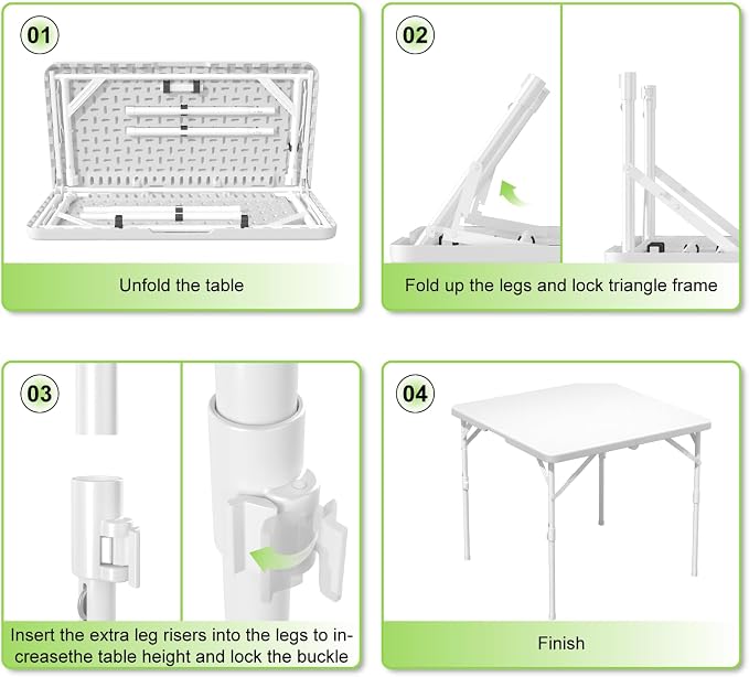 34" Square Folding Table, Plastic Card Table with Carrying Handle, Fold-in-Half Utility Portable Dining Tables Indoor Outdoor for Kitchen, Party, Picnic, Camping, Office, Wedding, White