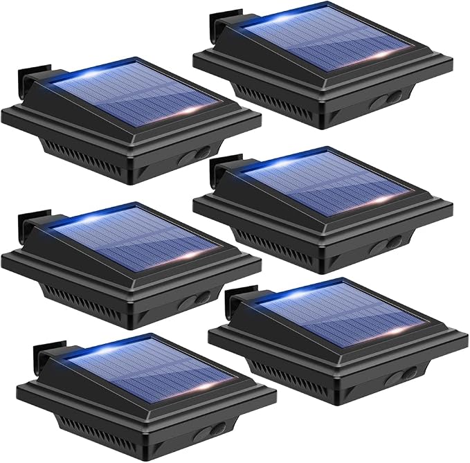 Gutter Solar Patio Decor Lights, 40 LED Deck Outdoor Waterproof Fence for Wall Backyard Porch, Pool, Step Stairs, Yard, Garden, Pathway (6 Pack-Black, Cool White)