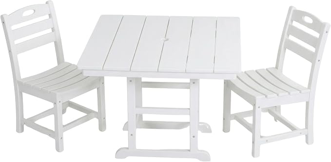 3-Pcs Outdoor Patio Dining Table Set of 3, Outdoor Patio Square 37.8'' Dining Table Set for Lawn Garden Backyard, HDPE Material & 1.7'' Umbrella Hole (Armless Chair, White)