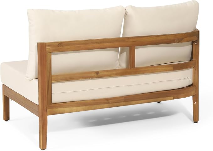 Merax Rattan Outdoor Acacia Wood V-Shaped Sectional Sofa with Cushions | All-Weather Patio Sofa Conversation Set for Porch, Lawn, Backyard, Balcony, Teak