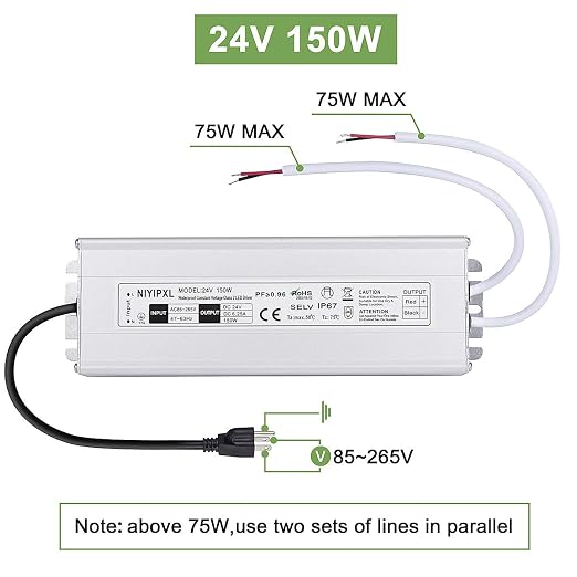 LED Driver 150 Watts 24V DC Low Voltage Transformer， Waterproof IP67 LED Power Supply, Adapter with 3-Prong Plug 3.3 Feet Cable for Any 24V DC led Lights, Computer Project, Outdoor Light