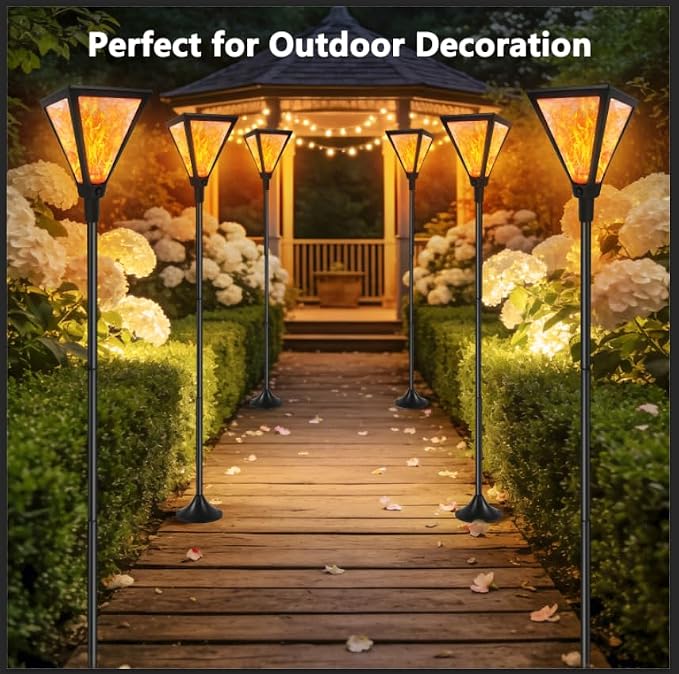 Flickering Flame Solar Torch Lights with 61"Extra-Tall & Super Larger Size | 2 Pack Solar Lights Outdoor for Halloween Decor, Solar Flame Lights Waterproof Tiki Torches for Outside Garden Yard Pathway