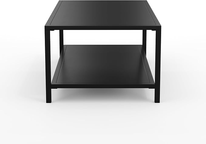 Martha Stewart Lily Pond All-Weather Patio Coffee Table with Lower Display Shelf and Steel Frame in Black