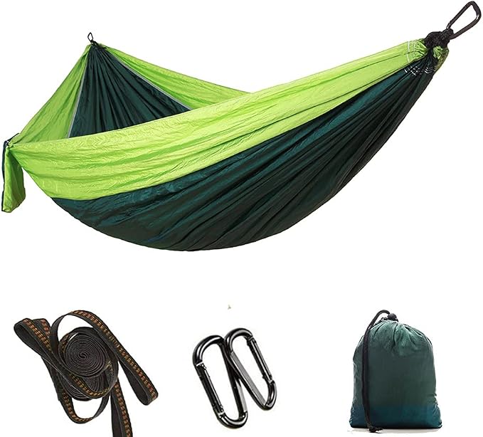 Portable Camping Travel Single Hammock, Lightweight Hanging Bed with Tree Straps and Metal Buckles, 300kg Capacity Nylon Hammock for Outdoor Hiking Backpacking (Matching Tree with Fruit Green and