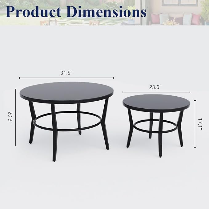 Kurapika Aluminum Patio Furniture Set 5-Seat Modern Metal Outdoor Conversation Sets w/5.1 Inch Cushion Patio Sectional Sofa with 2 Round Coffee Tables, Navy Blue