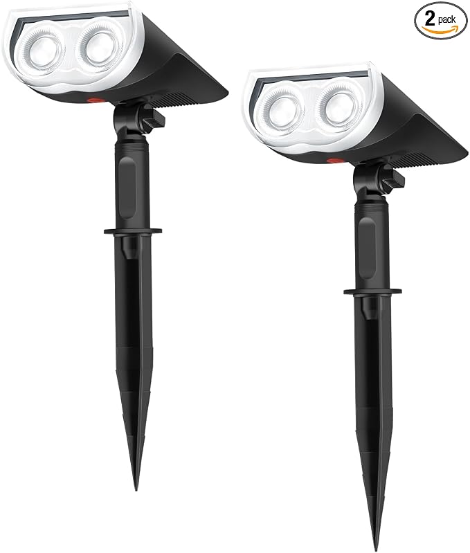 Linkind Solar Spotlights Outdoor Waterproof Dusk to Dawn Cool White 2 Pack | StarrayS Mini, 2 Lighting Modes, 6500K, IP65, Adjustable Head for Landscape Garden Yard Patio Flag Tree Backyard Pathway