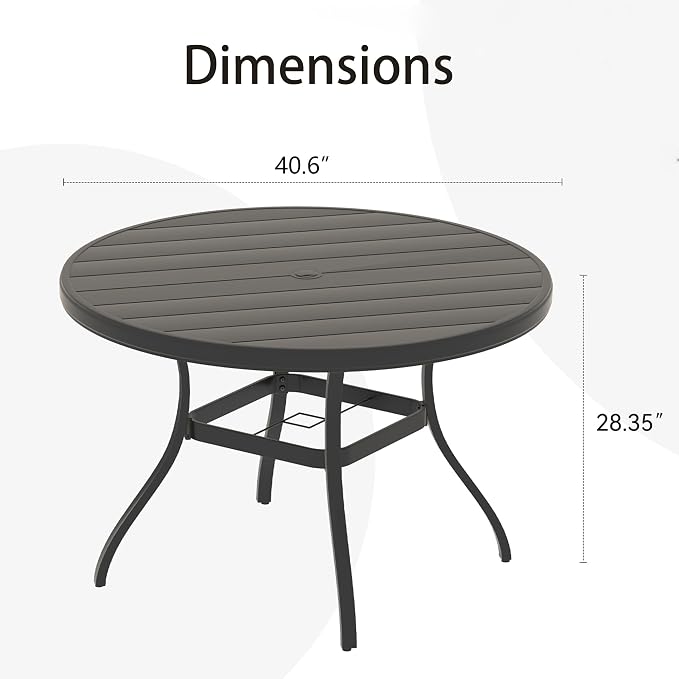 Round Patio Dining Table, 4-6 Seater, Black
