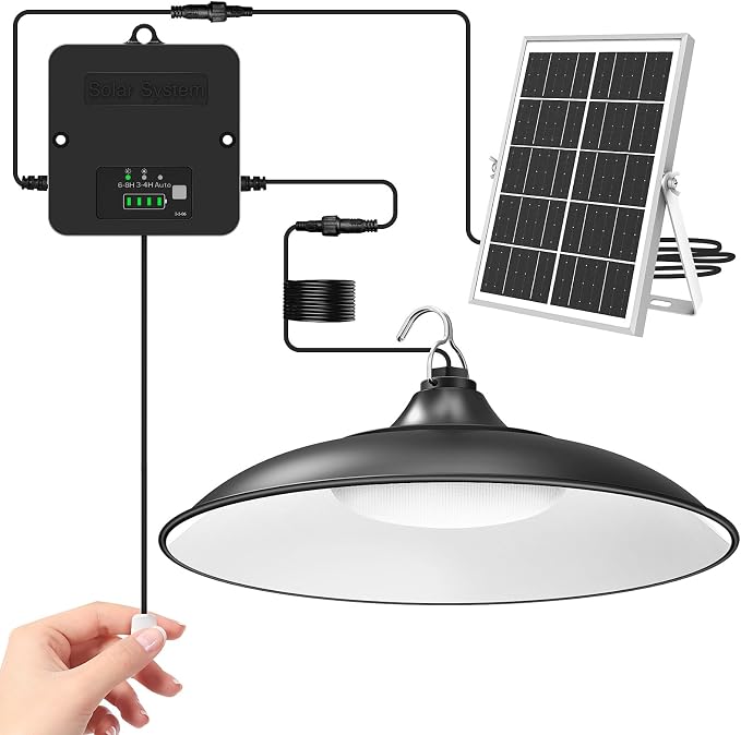 Solar Shed Light Indoor Outdoor with Pull String, 2000LM Daytime Available | Cool White, 3 Lighting Modes Pendant Light, Dusk to Dawn, Solar Lights Indoor, IP65 Waterproof for Barn, Gazebo, Shop, Garage
