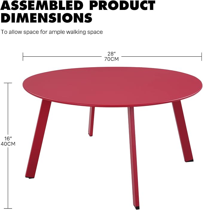 Grand patio Outdoor Side Table, 28-inch Powder Coated Steel Round Coffee Table for Porch, Deck, Balcony, Poolside, Dark Red