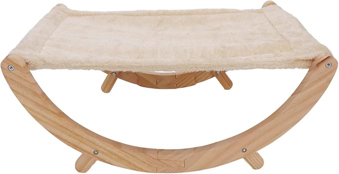 WW Wooden Cat Hammock Bed, Elevated Cat Swing Bed with Anti - Slip Base, Foldable & Removable Breathable Cushion, for Cats Puppies Small Pets All Seasons