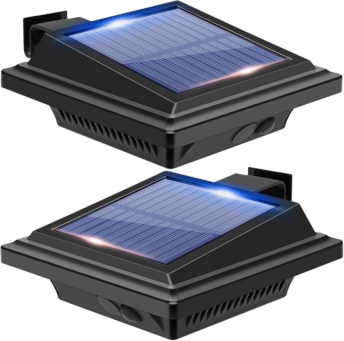 Gutter Lights, 40 LEDs Solar Patio Decor Lights, Deck Lights Outdoor Waterproof Fence Lights for Wall Backyard Porch, Patio, Pool,Step Stairs, Yard, Garden, Pathway (2Pack-Black,Cool White Light)