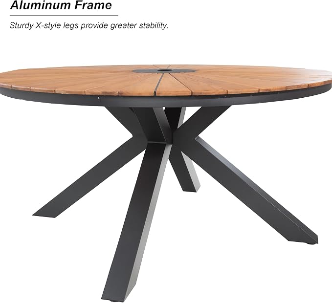 Ulax furniture Nuova 60" Round Teak Dining Table – Solid Wood Indoor/Outdoor Patio Table with Umbrella Hole, Comfortably Seats 6 (Black)