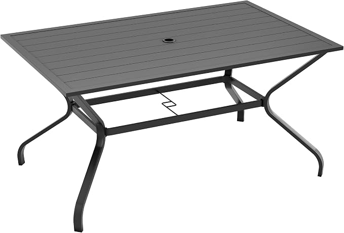 UDPATIO 59"×38" Metal Outdoor Dining Table All-Weather Resistant with Umbrella Hole Furniture for Patio, Black, 1 Table