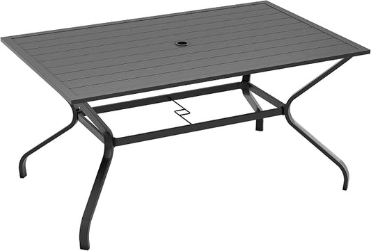 UDPATIO 59"×38" Metal Outdoor Dining Table All-Weather Resistant with Umbrella Hole Furniture for Patio, Black, 1 Table