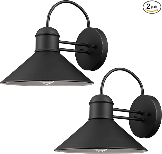 Globe Electric 44165 1-Light Outdoor Wall Sconce, 2-Pack, Weatherproof, Black Finish, Outdoor Lighting Modern, Wall Lighting, Porch Light, Front Porch Décor, Patio Décor, Outdoor, Bulb Not Included