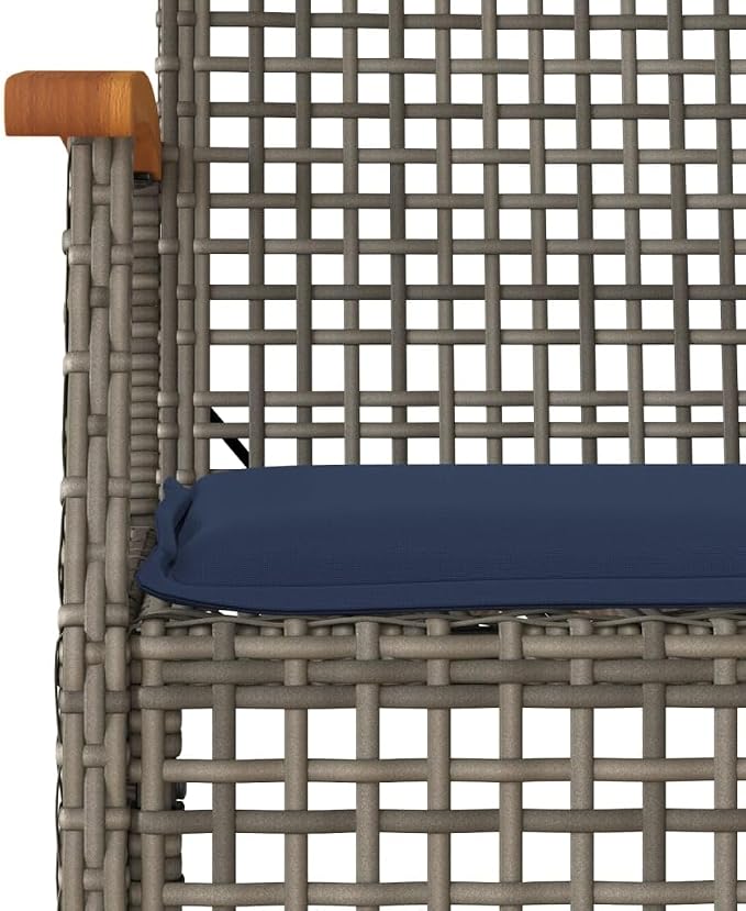 3 Piece Patio Dining Set with Cushions Gray Poly Rattan Outdoor Bistro Table and 2 Chairs for Garden Backyard Deck Patio Furniture with Tempered Glass Top Navy Blue Cushions