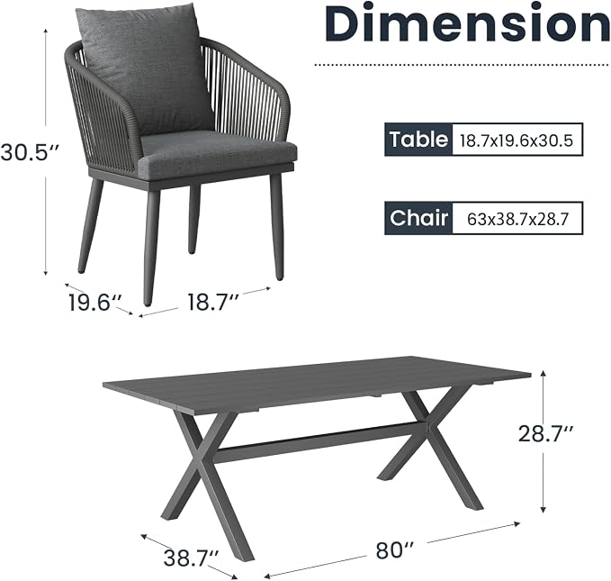 9-Piece Patio Dining Table Sets, Woven Wicker Dining Set with Rectangular Aluminum Table and Dining Chairs Modern Outdoor Dining Furniture Set for Outdoors and Indoors